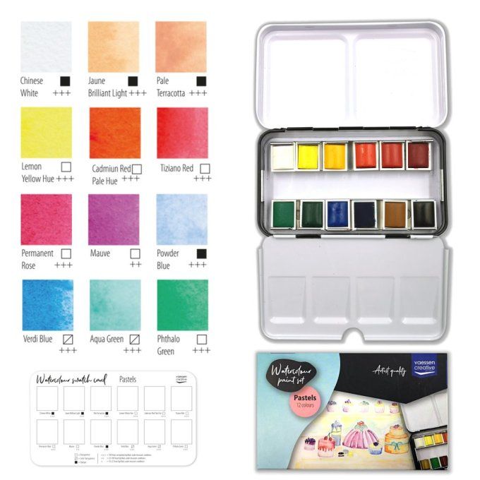 Aquarelle - 12 couleurs, couleurs pastels - Vaessen