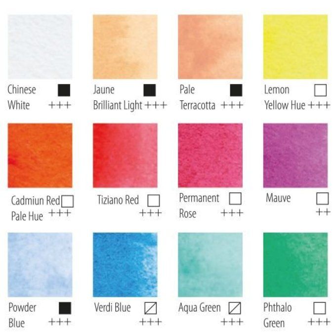 Aquarelle - 12 couleurs, couleurs pastels - Vaessen