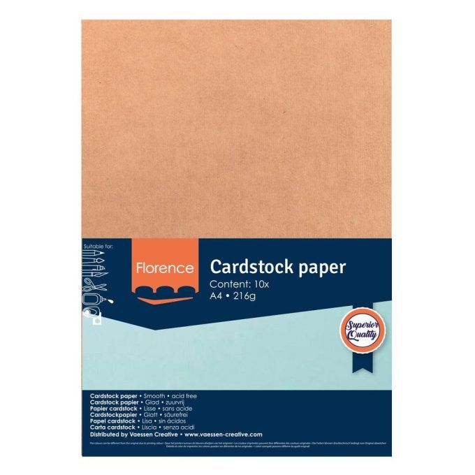 Cardstock Couleur : Kraft light, 216g, lot de 10 feuilles - Format A4 (lisse)