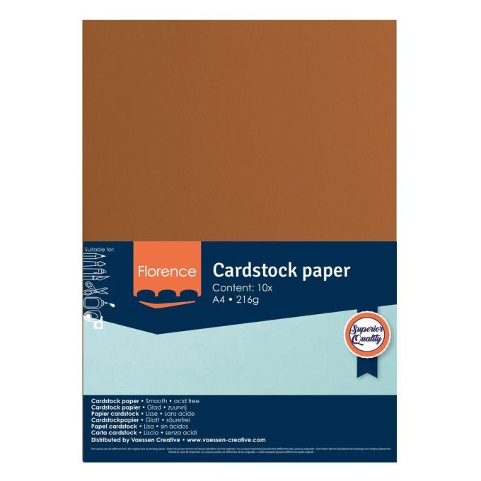 Cardstock Couleur : Brick, 216g, lot de 10 feuilles - Format A4 (lisse)