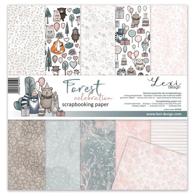 Ensemble de 5 feuilles, 30x30cm, Collection : Forest Celebration - Lexi design - 250g