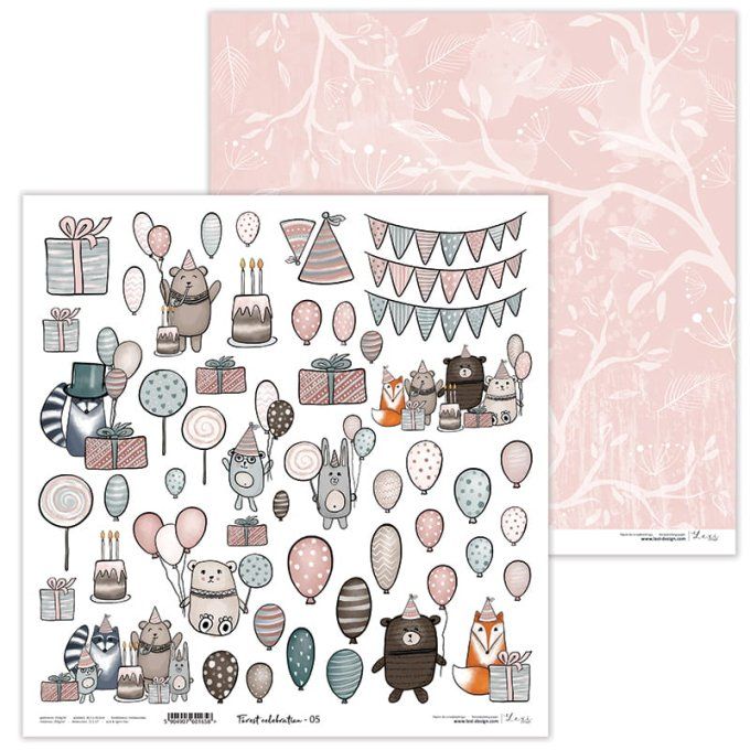 Ensemble de 5 feuilles, 30x30cm, Collection : Forest Celebration - Lexi design - 250g