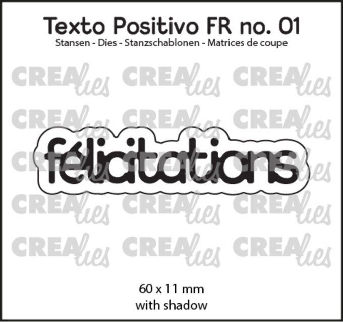 Dies/matrices de découpe, Félicitations, dies mot + contour, dimension du mot : 6x1.1cm environ