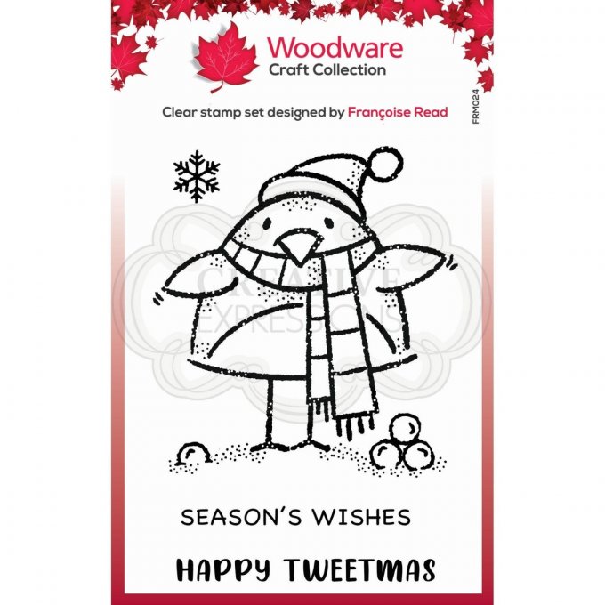 Tampon Tweetmas Robin, Woodware Craft Collection - dimension : 5.5x6.5cm