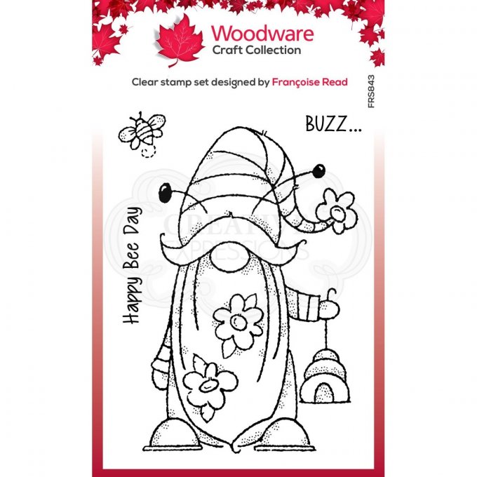 Tampon Gnome Bee, Woodware Craft Collection - dimension : 13x8cm 