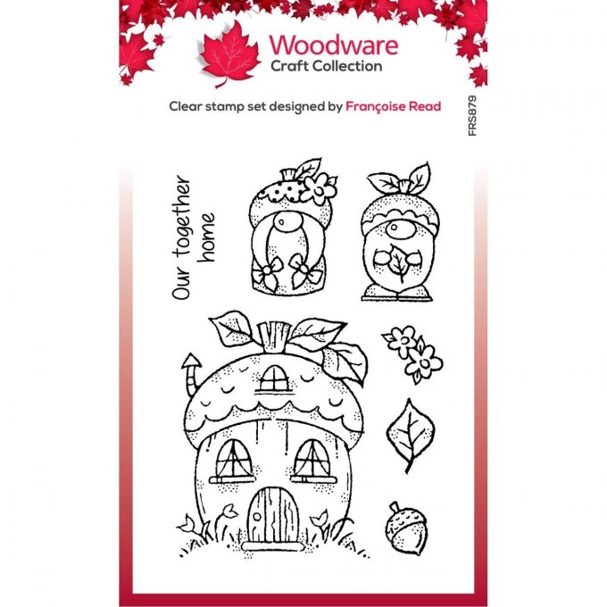 7 Tampons Acorn Gnome, Woodware Craft Collection - dimension de la planche  : 10x14.5cm env.