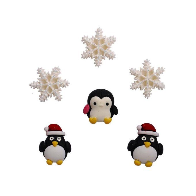 Boutons à coller - Pingouins et flocons
