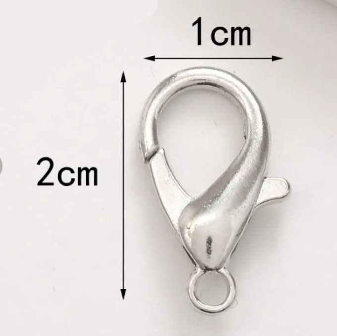 Fermoir "homard", métal argenté, vendu à l'unité, dimension : 2x1cm environ