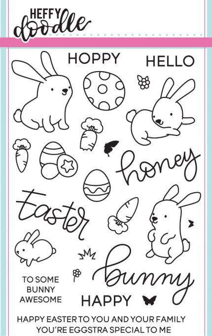 Ensemble de 19 Tampons - Heffy doodle, Honey bunny boo, dim. de la planche 10x15.5cm environ