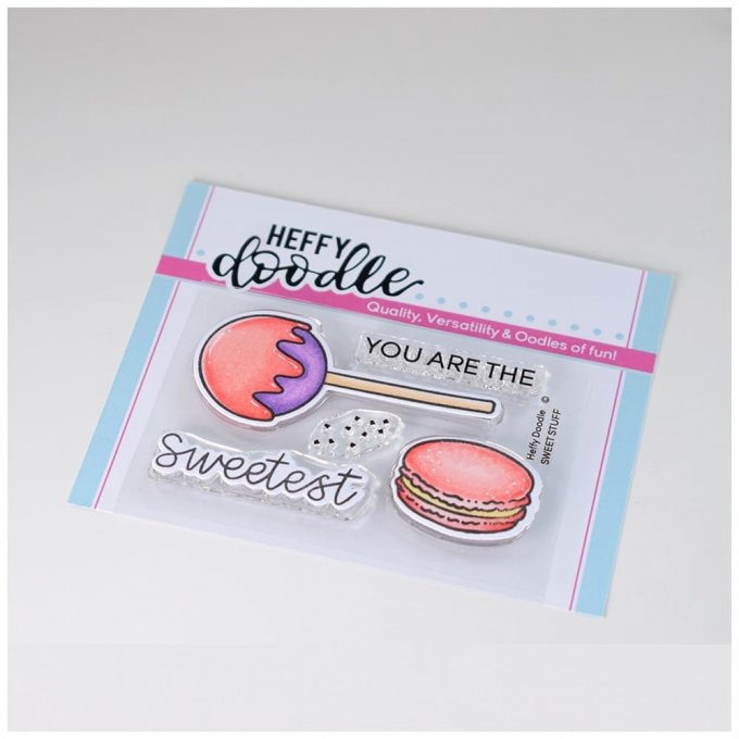 5 petits Tampons clear, Heffy doodle - Sweet stuff, dimension de la planche : 7.5x5cm env.