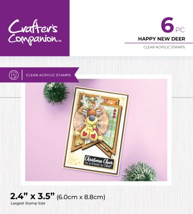 Planche de 6 tampons clears, Crafter's companion, Happy new deer