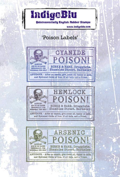 3 Tampons caoutchouc, Poison labels, IndigoBlu - dimension d'un tampon : 3.5x7cm env. 