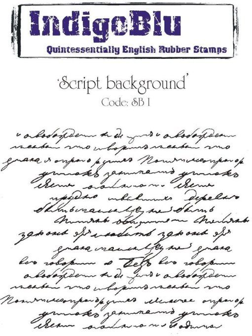 1 Tampon caoutchouc, IndigoBlu - script background - dimension : 9.5x11cm environ