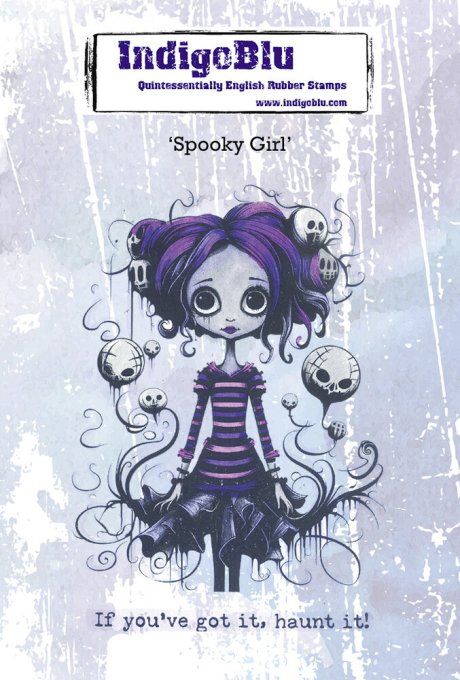 2 Tampons caoutchouc, Spooky girl, IndigoBlu - dimension du + grand tampon : 11x8.5cm env. 