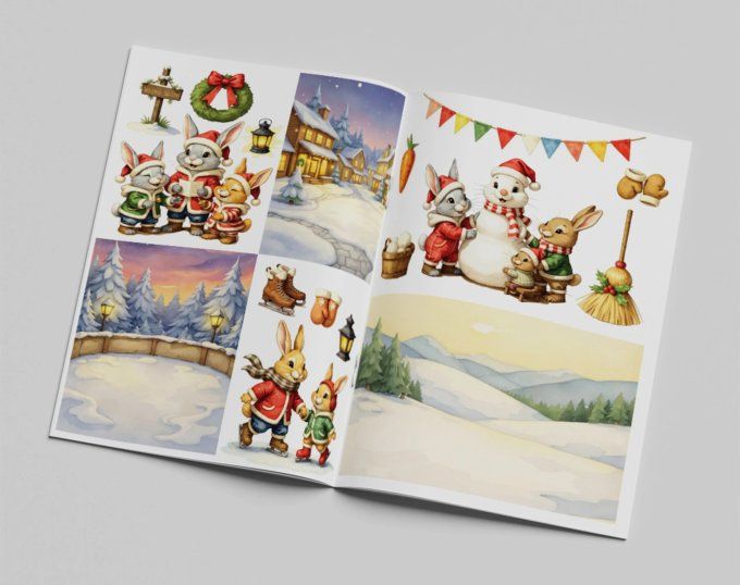 Livret format A4 - 10 pages, Snowy bunnies