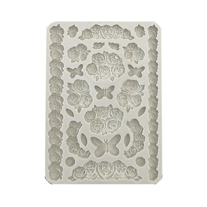 Moule en silicone, Shabby rose,  Stampéria - format A5  - 14.5x21cm