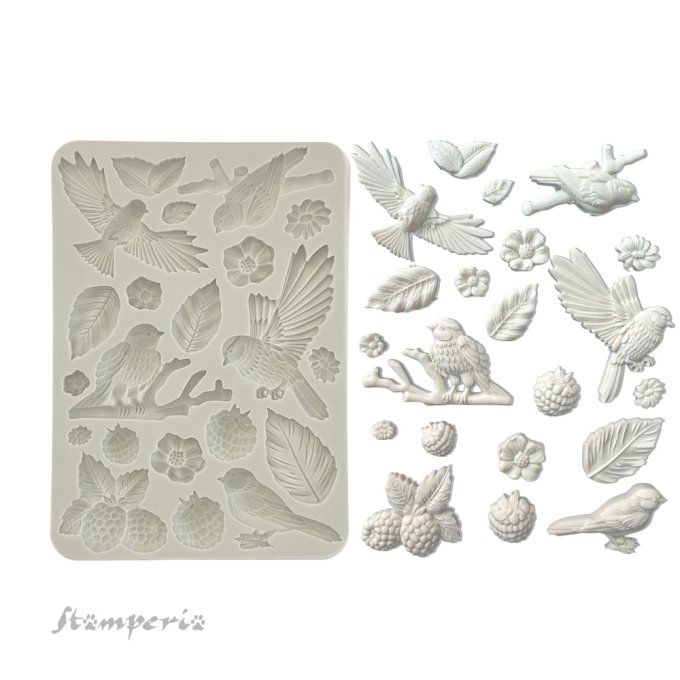 Moule en silicone, Forest,  Stampéria - format A5  - 14.5x21cm - Oiseaux