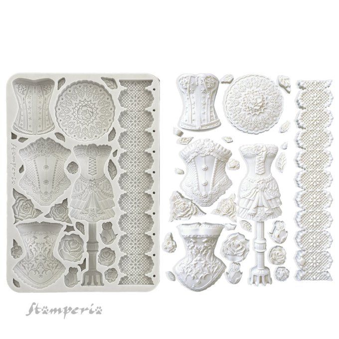 Moule en silicone, Old lace,  Stampéria - format A5  - 14.5x21cm - Corsets