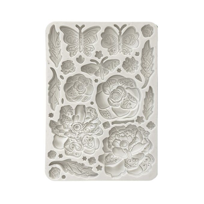 Moule en silicone, Old lace,  Stampéria - format A5  - 14.5x21cm - Papillons et Fleurs