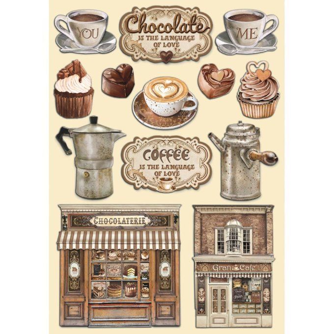 Planche de chipboards colorés, Coffee and chocolate, Stampéria - Planche format A5