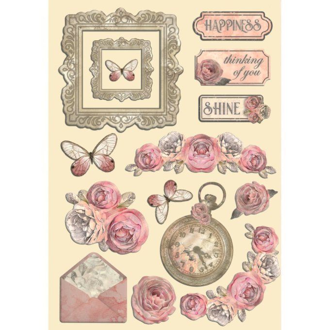 Planche de chipboards colorés, Shabby rose, Stampéria - Planche format A5