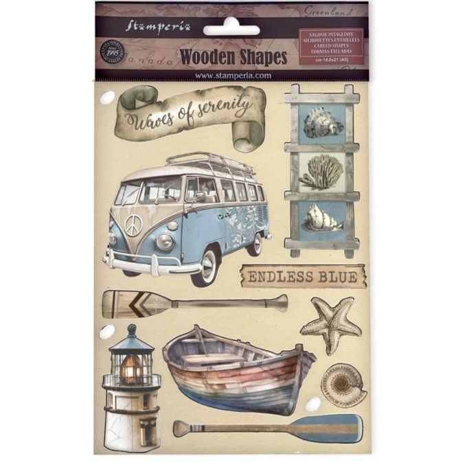 Planche de chipboards colorés, Silent sea, Stampéria - Planche format A5 