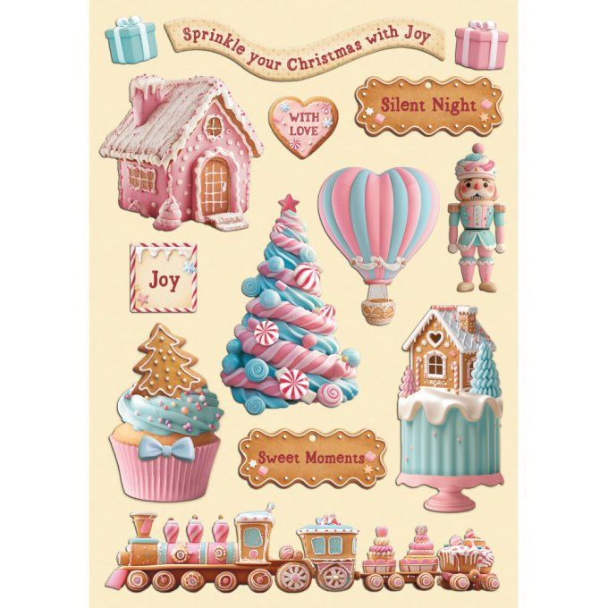 Planche de chipboards colorés, Candy christmas, Stampéria - Planche format A5