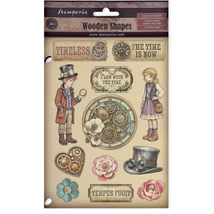 Planche de chipboards colorés, Gardens of time, Stampéria - Planche format A5