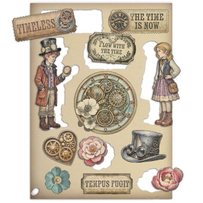 Planche de chipboards colorés, Gardens of time, Stampéria - Planche format A5