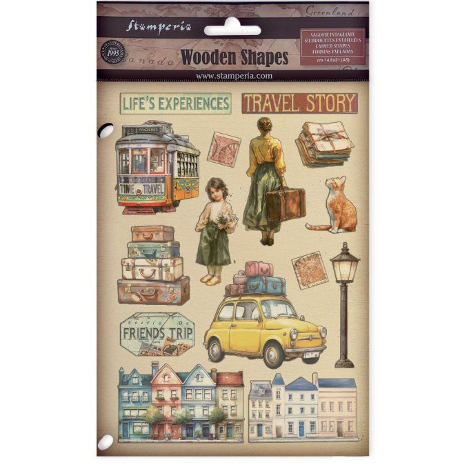 Planche de chipboards colorés, Art of travelling, Stampéria - Planche format A5 