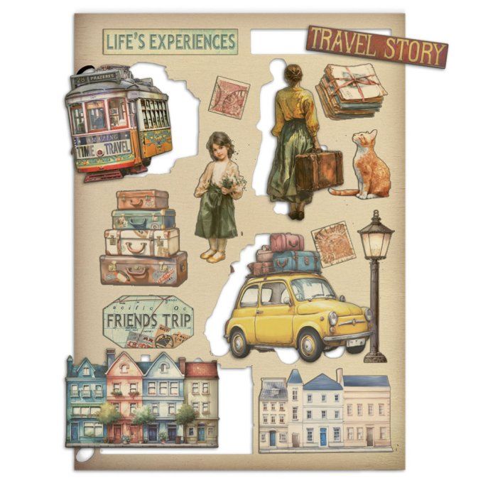 Planche de chipboards colorés, Art of travelling, Stampéria - Planche format A5 