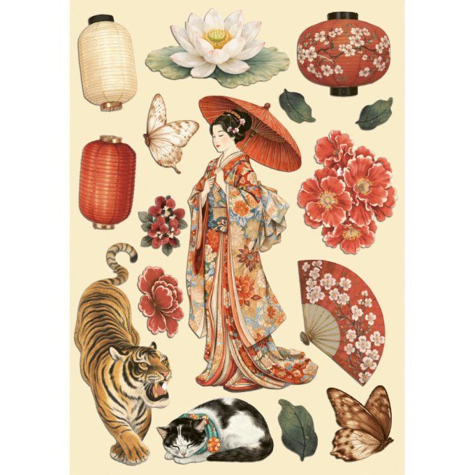 Planche de chipboards colorés, Oriental Garden, Stampéria - Planche format A5