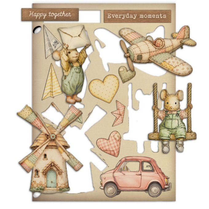 Planche de chipboards colorés, Family, Stampéria - Planche format A5 