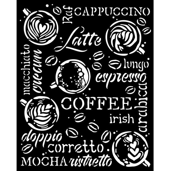 Pochoir semi-rigide, scrapbooking, Coffee and chocolate, Stamperia - 20x25cm,  épaisseur 0.25mm