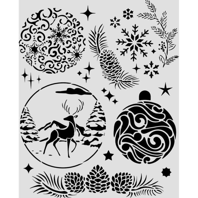 Pochoir semi-rigide, Christmas, Stamperia - 20x25cm,  épaisseur 0.25mm 