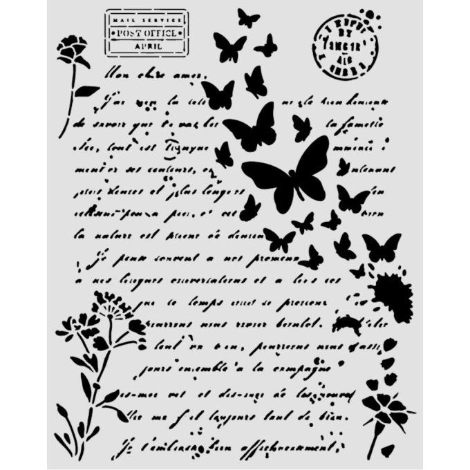 Pochoir semi-rigide, Flowers and Poems, Stamperia - 20x25cm,  épaisseur 0.25mm 