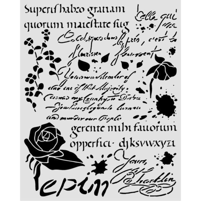 Pochoir semi-rigide, Flowers and Poems, Stamperia - 20x25cm,  épaisseur 0.25mm