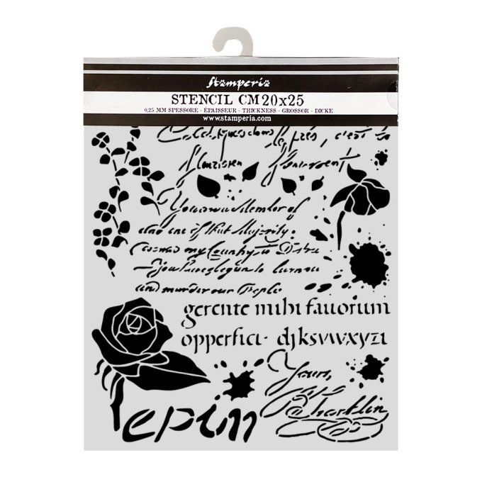 Pochoir semi-rigide, Flowers and Poems, Stamperia - 20x25cm,  épaisseur 0.25mm