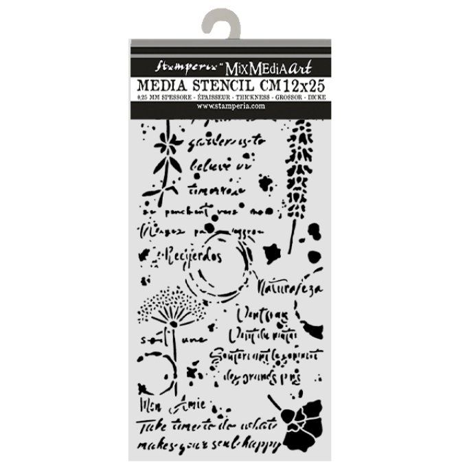 Pochoir, semi rigide, Flowers end Poems, Stamperia - 12x25cm