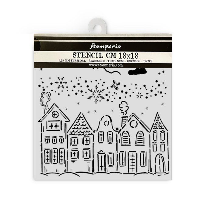 Pochoir semi-rigide, Stamperia - 18x18cm  - Classic christmas, Maisons