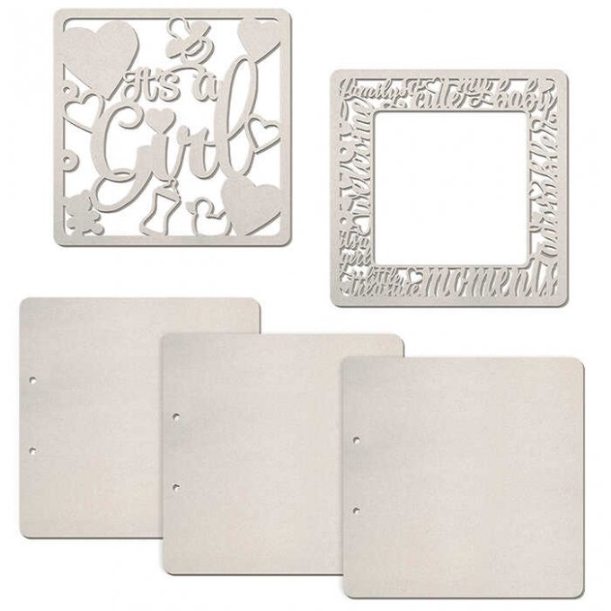Kit Album Ciao Bella en carton gris - 2 couvertures travaillées + 3 pages, it's a girl