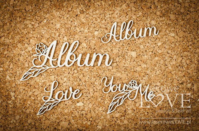 4 Chipboards, Album, Love -dimension de la planche : 9.3x9.3cm environ
