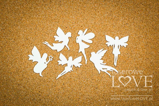 6 Chipboards, fées - dimension de la planche : 12.3x19.3mm environ 