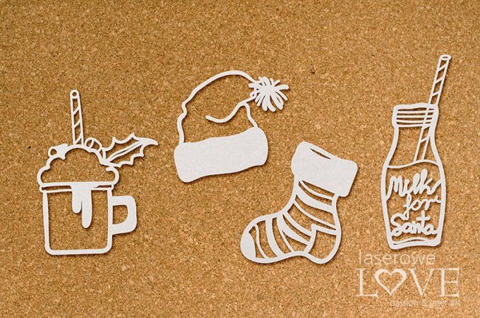 4 Chipboards, thème noël - dimension de la planche : 9.3x9.3cm environ