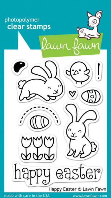 11 mini Tampons Lawn Fawn, Happy easter, dimension de la planche : 7.5x10cm