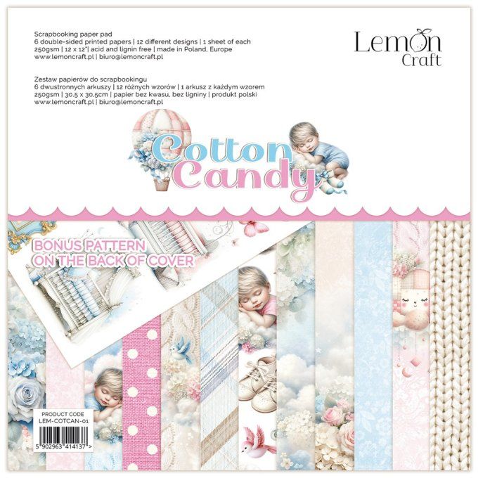 LemonCraft - Bloc de 6 feuilles, 30x30cm - Cotton candy - 250g