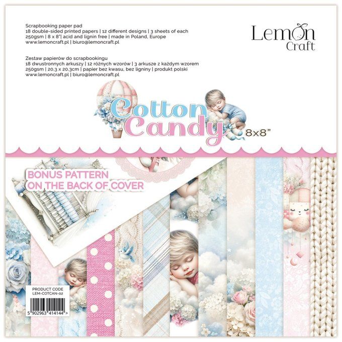 LemonCraft - Bloc de 18 feuilles, 20x20cm - Cotton candy - 250g