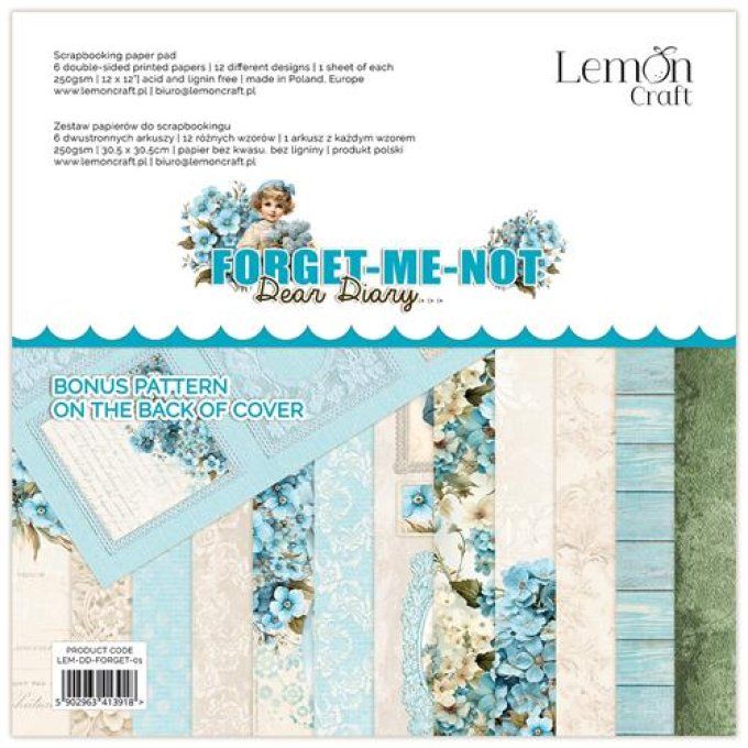 LemonCraft - Bloc de 6 feuilles, 30x30cm - Forget me not, dear diary - 250g