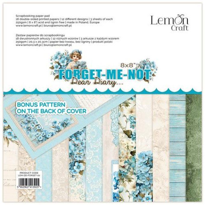 LemonCraft - Bloc de 18 feuilles, 20x20cm - Forget me not, dear diary - 250g