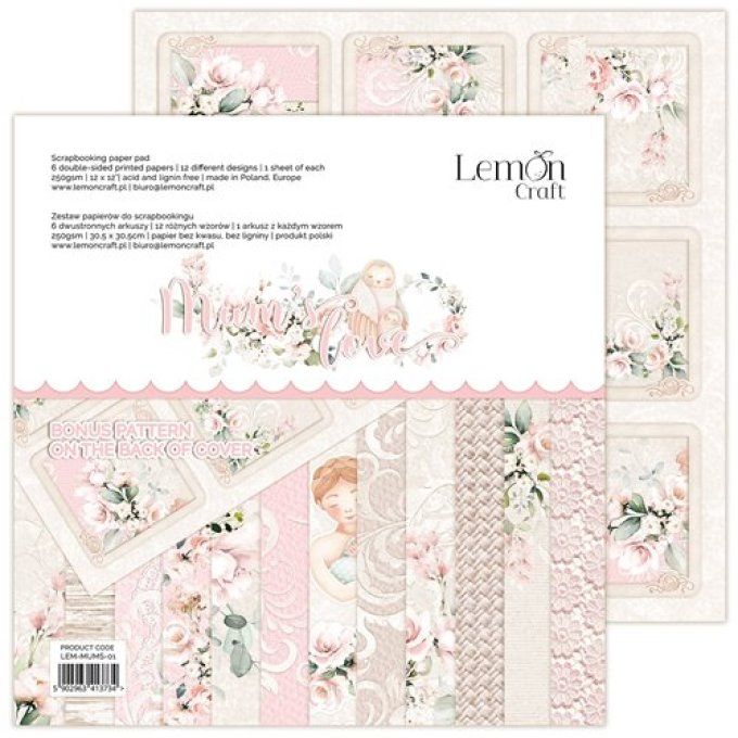 LemonCraft - Bloc de 6 feuilles, 30x30cm - Mums's love - Motif recto verso  - 250g